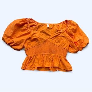 Live 4 Truth Orange Puff Sleeve Ruched Blouse
